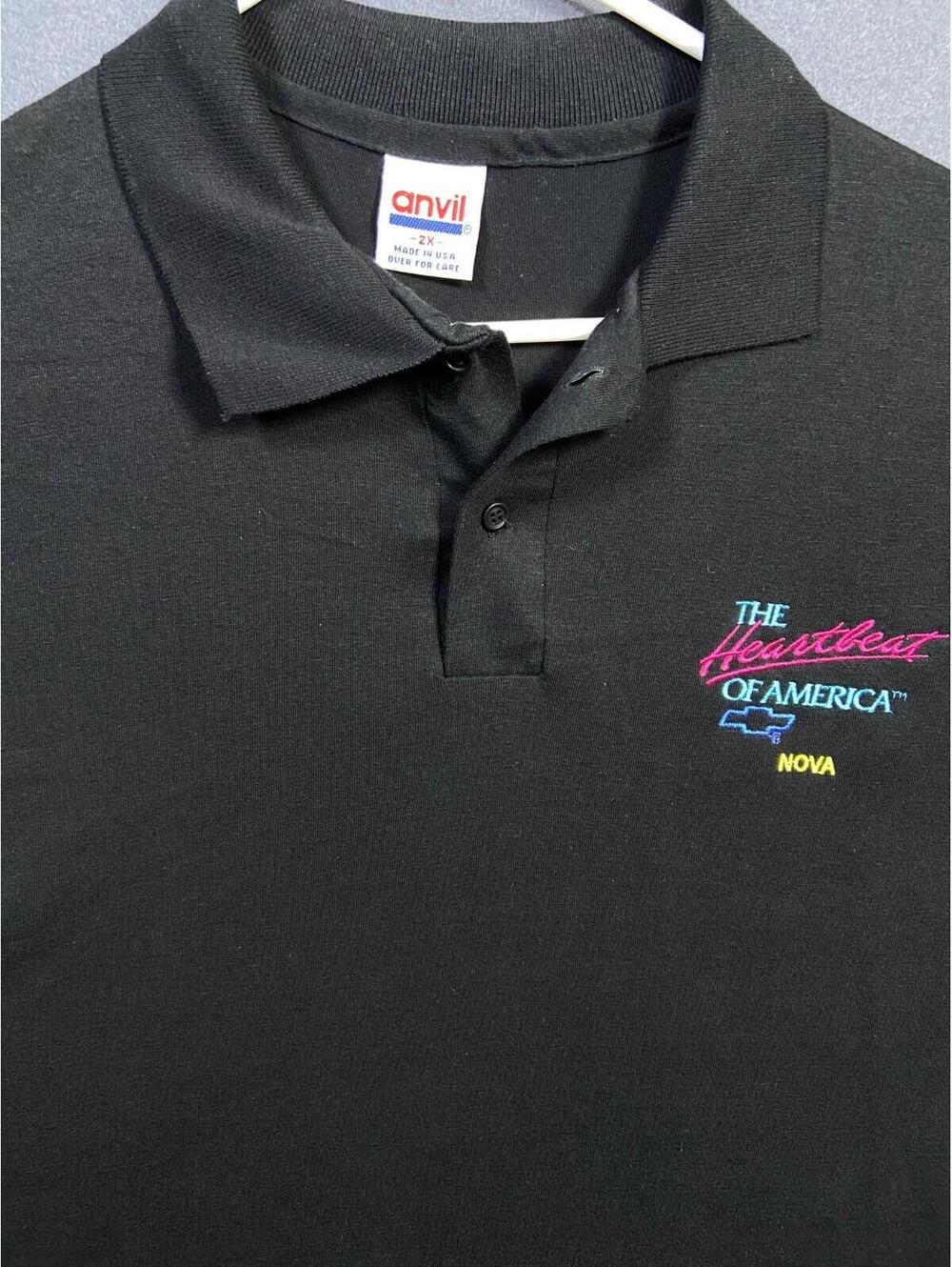 Rare! Vintage 90s Anvil Blue Polo Shirt The Heartbeat of America Chevy Nova 2X